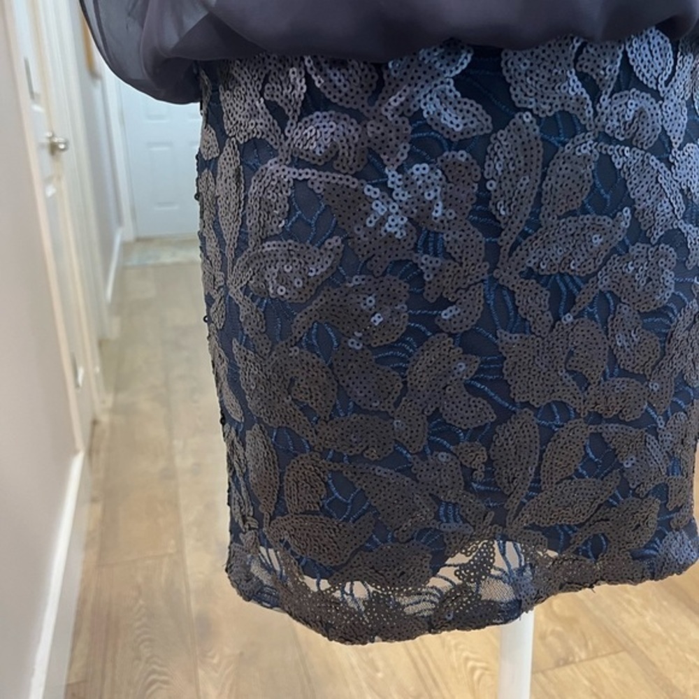 Aidan Aidan Mattox Navy Cocktail Dress with Sheer Flatter Top and Sequined Skirt - Picture 6 of 16